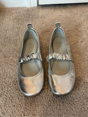 MIA Metallic Silver Ruched Strap Flats